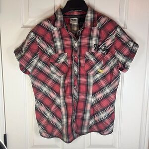 Harley Davidson Mens Plaid Size Large Button Up with Decal Bikercore‎ Grunge